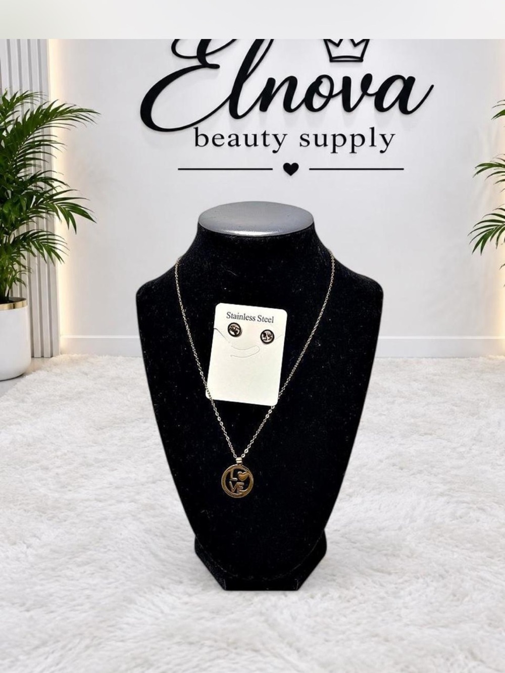 Gold-Tone Stainless Steel Pendant Necklace - Classic Circle Logo Design